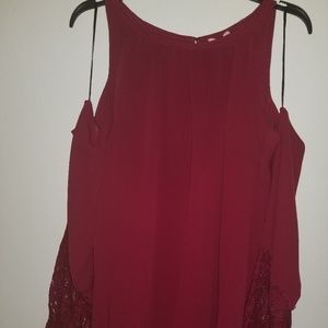 Wine colored cold shoulder blouse